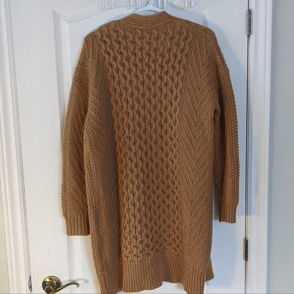 SIMONS braid knit textured knit camel brown open front long cardigan XS @M2 - Picture 6 of 12